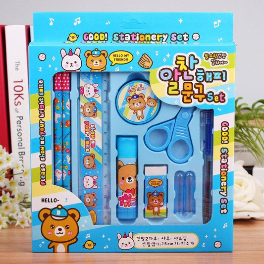 9PCS Kawaii Stationery Set Pencil Scissors Eraser Pen Glue Ruler Stationery Set - ChildAngle
