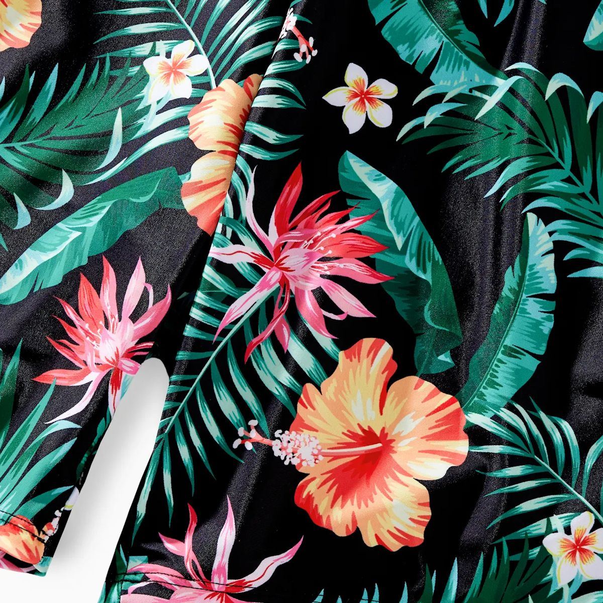 Matching Family Swimsuits Shell Edge Two Pieces Spaghetti Strap Floral Bikini Set and Palm Leaves Floral Swim Trunks Shorts - ChildAngle