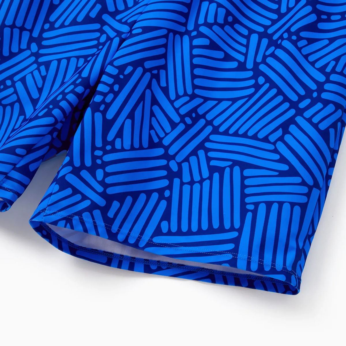 Matching Family Swimsuits Blue Solid Color Ruffle Collar V Neck One Piece Swimsuits and Drawstring Swim Trunks Swim Shorts - ChildAngle