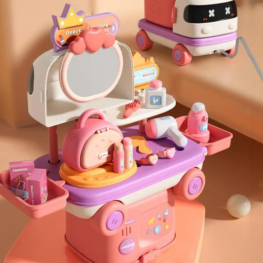 Vanity Beauty 2-in-1 Pretend Play Pull-Along Car with Makeup & Hair Styling Accessories - ChildAngle