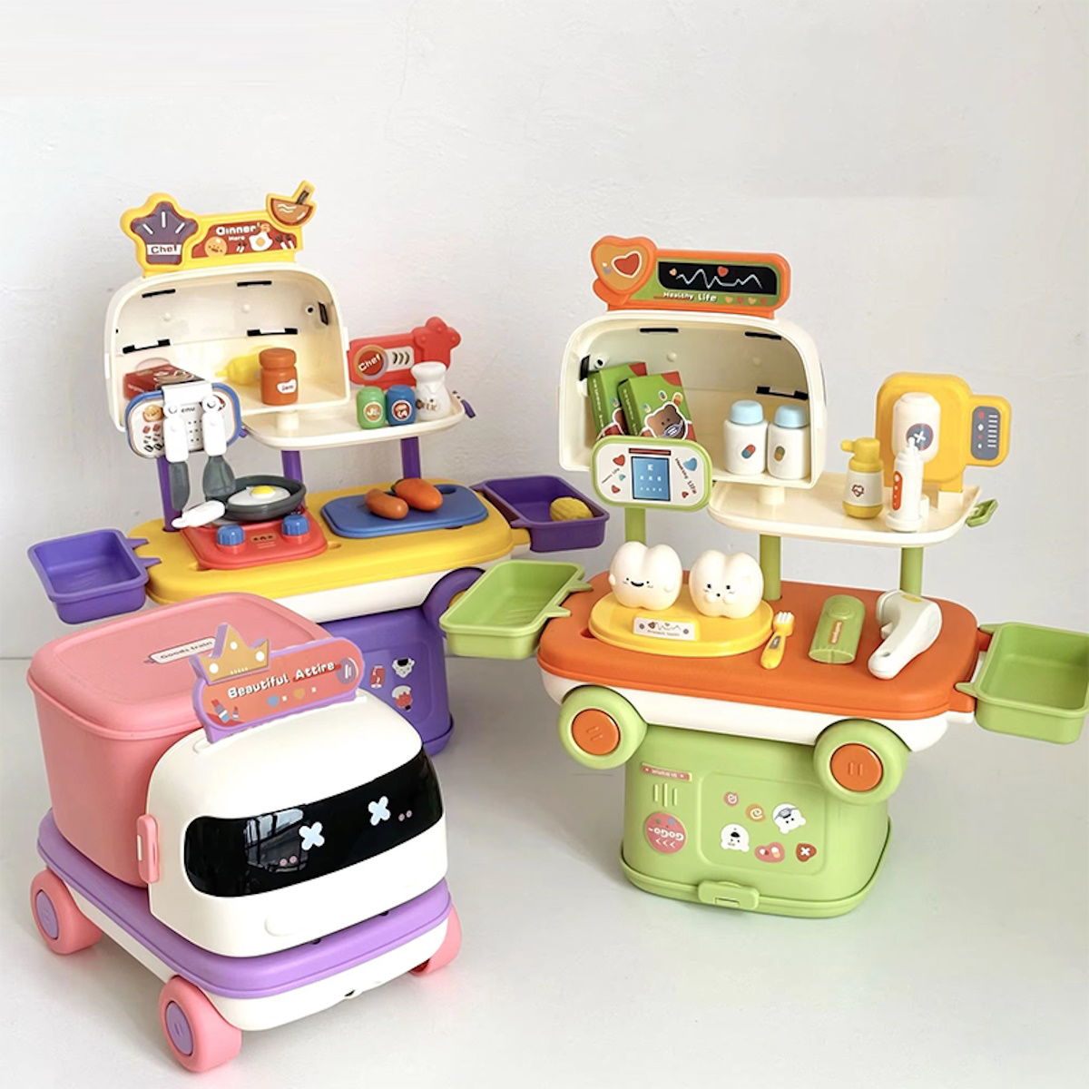 Kitchen & Food 2-in-1 Pretend Play Pull-Along Car with Cooking Utensils & Toy Food Set - ChildAngle