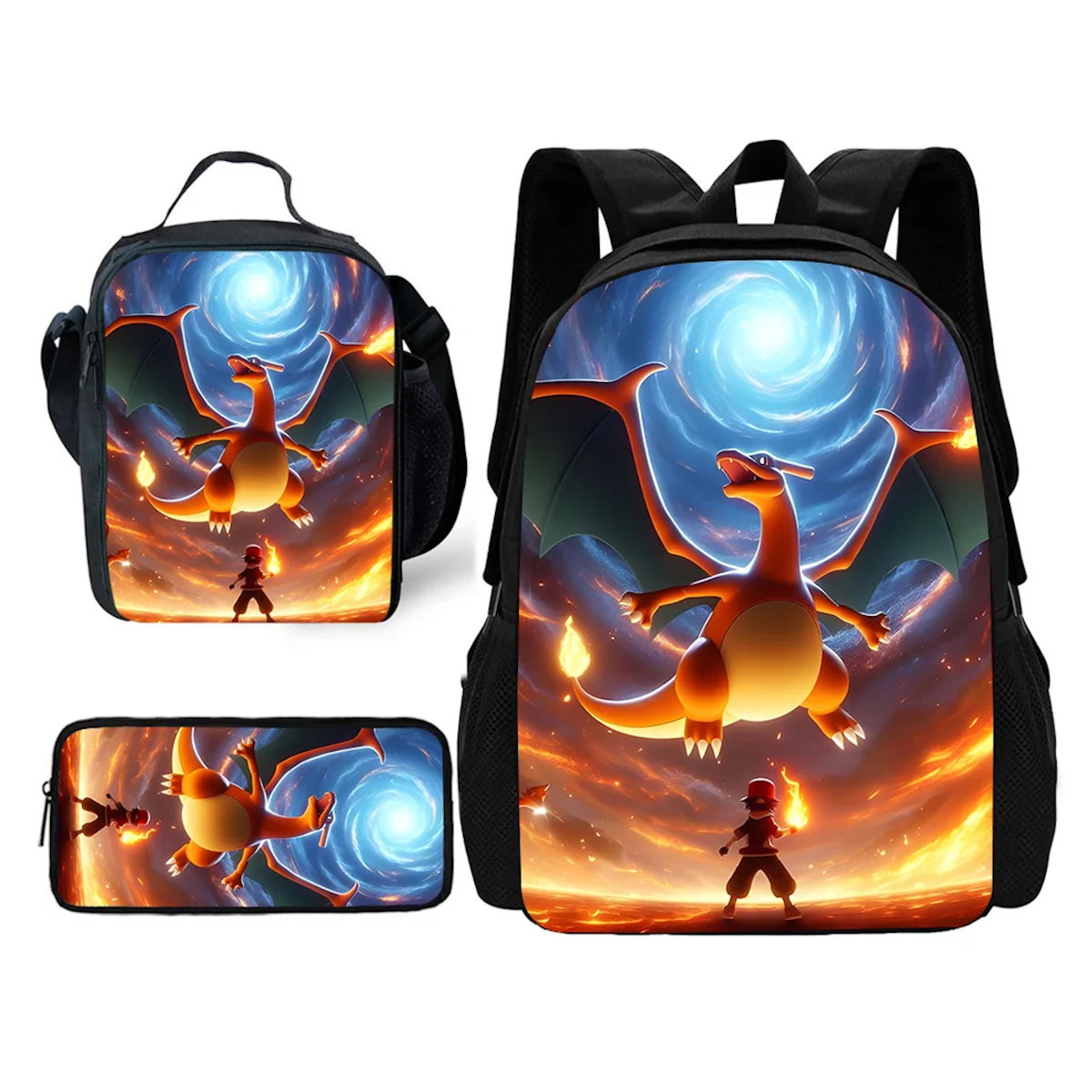 3PCS Charmander Charizards Backpack and Lunchbox Pencil Case Set - ChildAngle