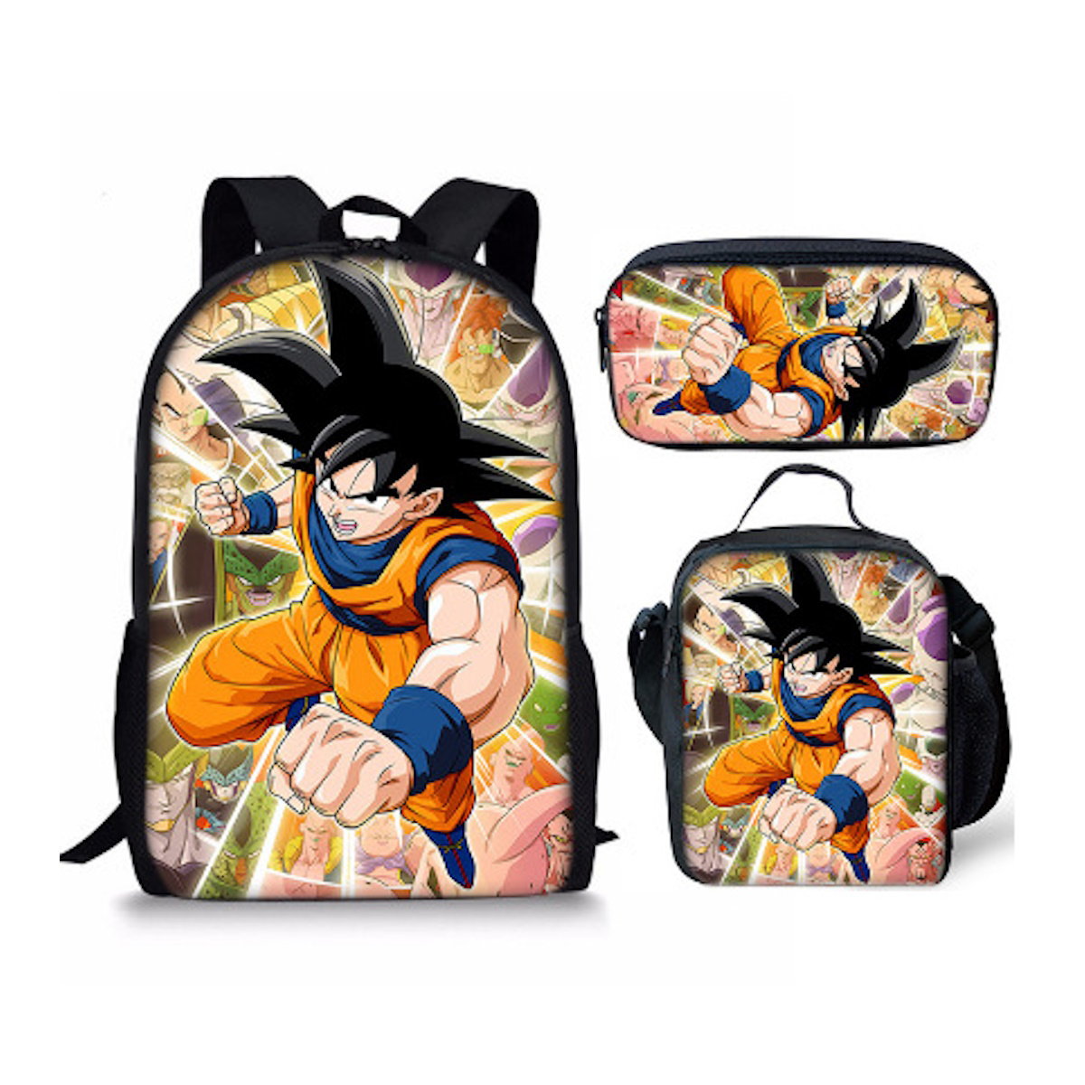 3PCS Dragon Ball Saiyan Goku Backpack and Lunchbox Pencil Case Set - ChildAngle