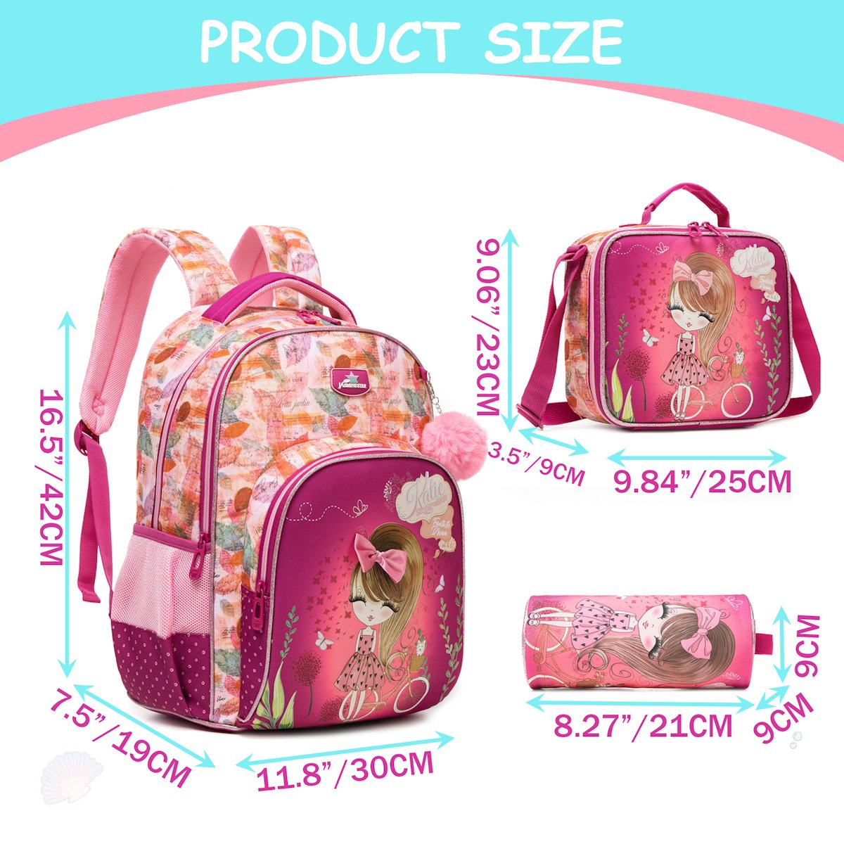 Cute Flowers Girls Unicorn 3PCS Backpack and Lunchbox Pencil Case Set - ChildAngle