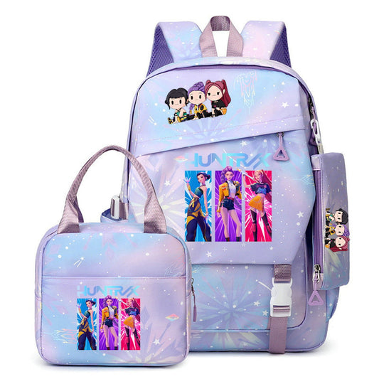 3PCS Preppy Style KPop Demon Hunter Backpack and Lunchbox Pencil Case Set - ChildAngle