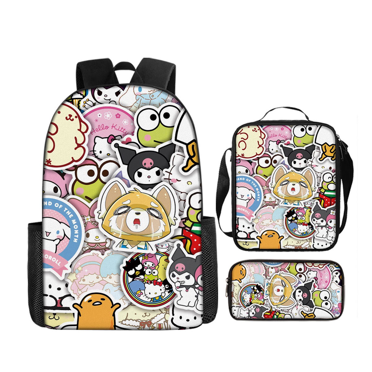 hello kitty backpack lunchbox set 3PCS Sanrio Backpack and Lunchbox Pencil Case Set, D