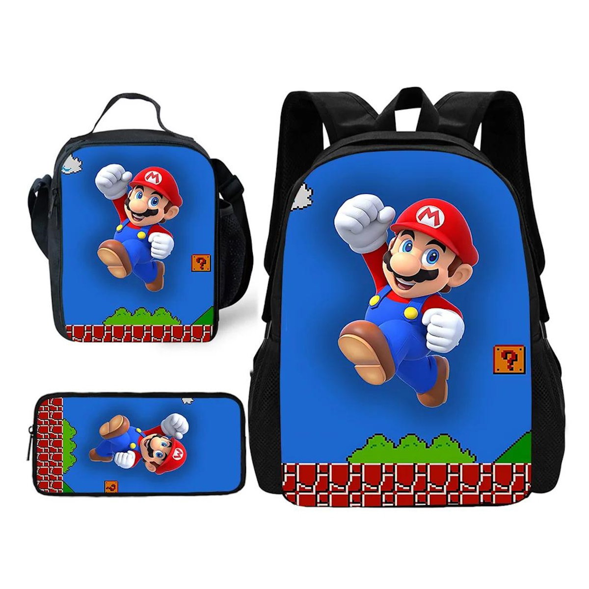3PCS Super Mario Backpack and Lunchbox Pencil Case Set - ChildAngle