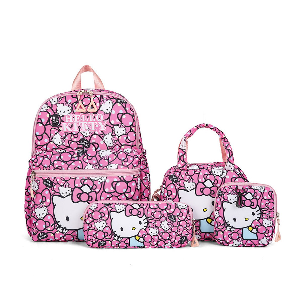 hello kitty backpack lunchbox set 4PCS Kuromi My Melody Hello Kitty Sanrio Backpack and Lunchbox Pencil Case Set, H