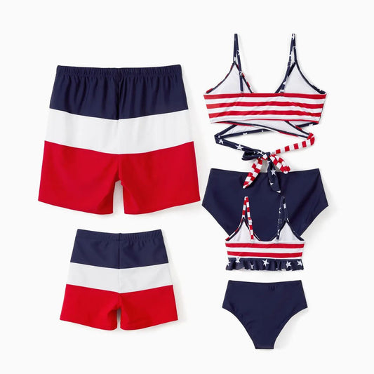 Matching Family Swimsuit Independence National Day Bowknot Star Striped Two Piece - ChildAngle