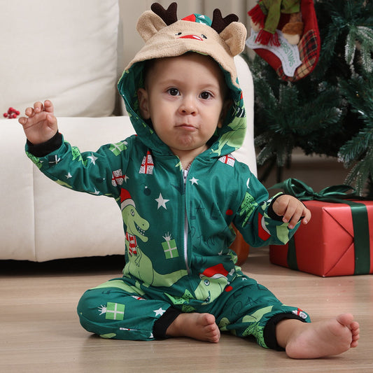 Allover Dinosaur Matching Christmas PJS Onesie Reindeer Pyjamas Pajama Set - ChildAngle