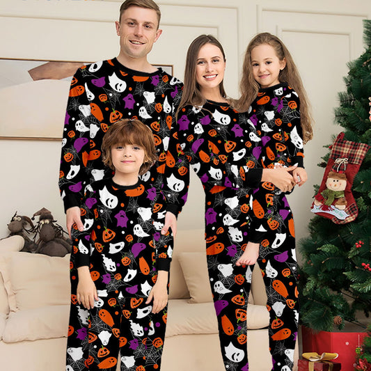 Halloween Family Matching Pajamas Allover Pumpkin Ghost Spiderweb Print Sleepwear Family Look Pyjamas - ChildAngle