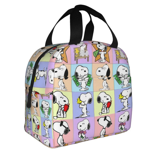 Block Pattern Snoopy Lunch Bag Tote Large Capacity Lunch Bag - ChildAngle