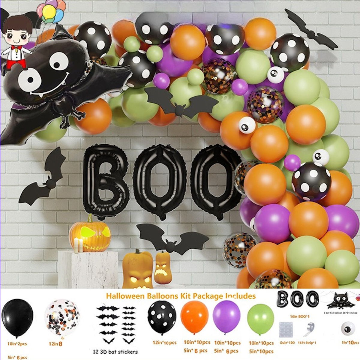 Halloween Decoration Spider Foil Balloons BOO Balloons Garland - ChildAngle