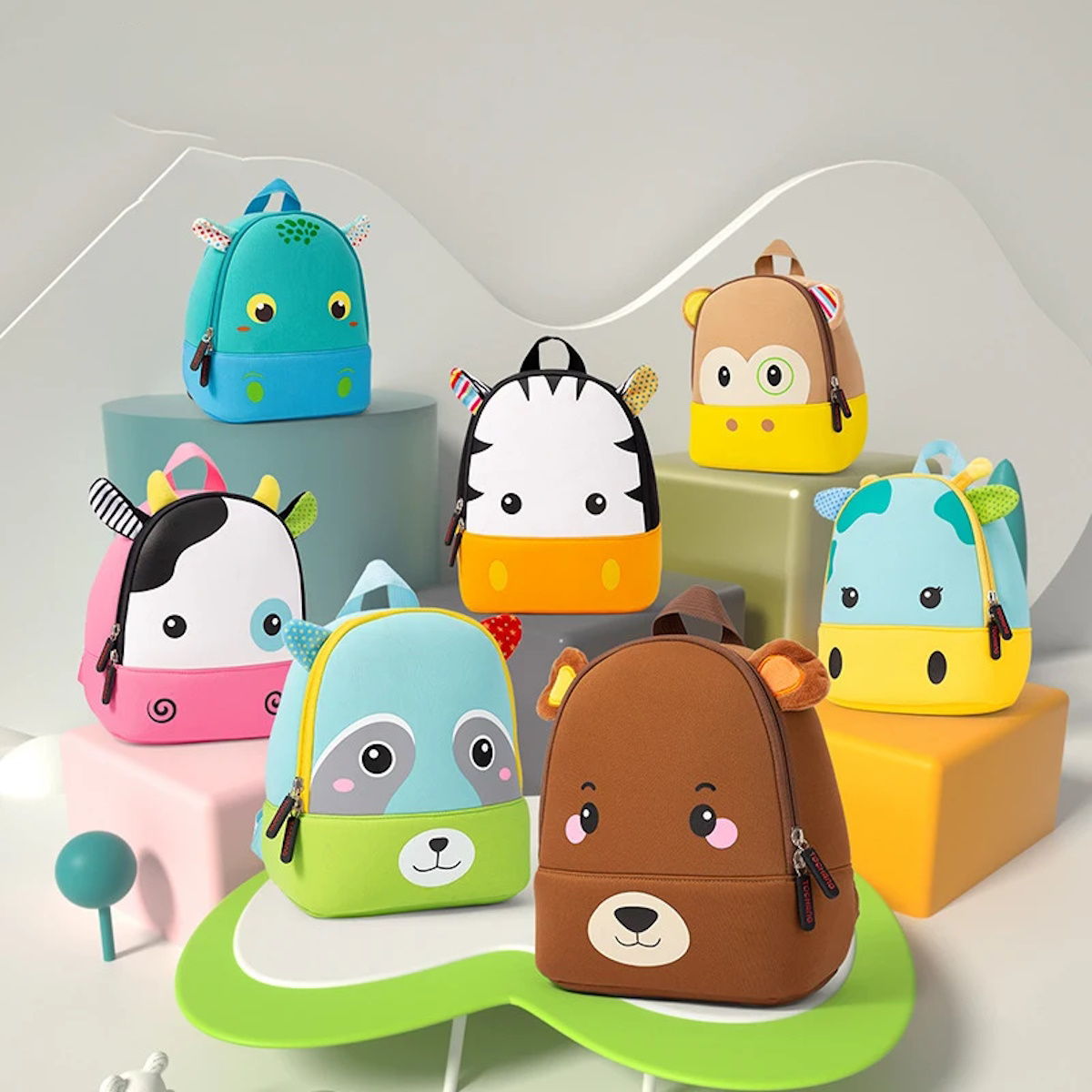 Cute Cartoon Animal with 3D Ears Kindergarten Backpack for Toddlers, D