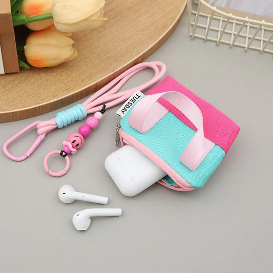 Set of canvas colorful small handbags with straps for AirPods and all Earphones - ChildAngle Universal AirPods Case