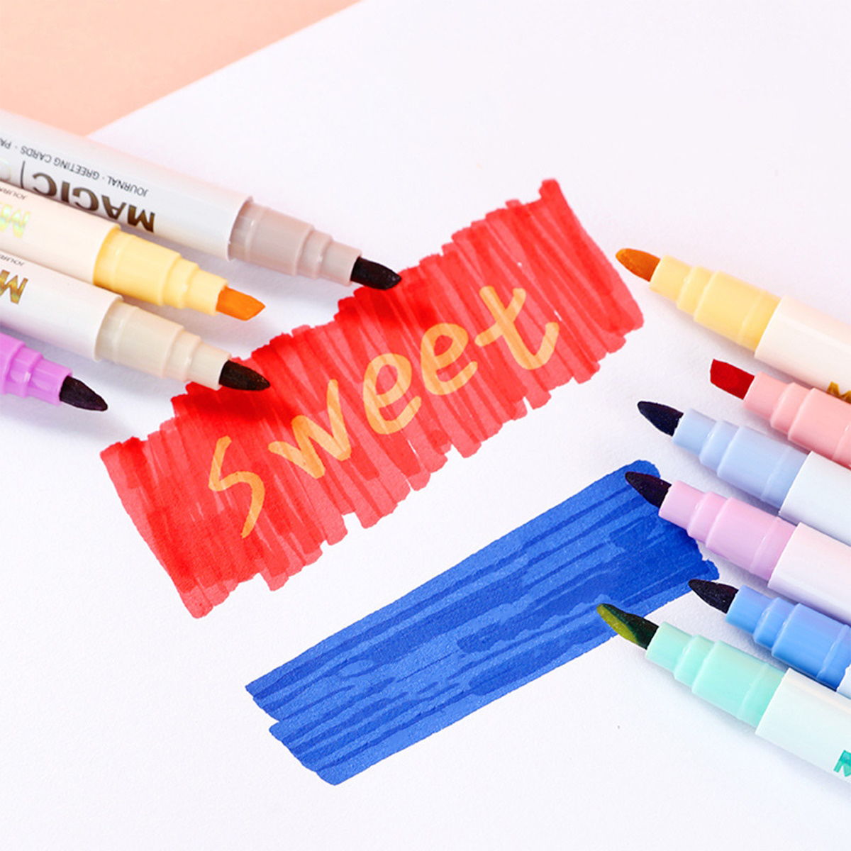 6/12 PCS Double Tip Non Bleed Color Changing Highlighters Pen Set for Students - ChildAngle