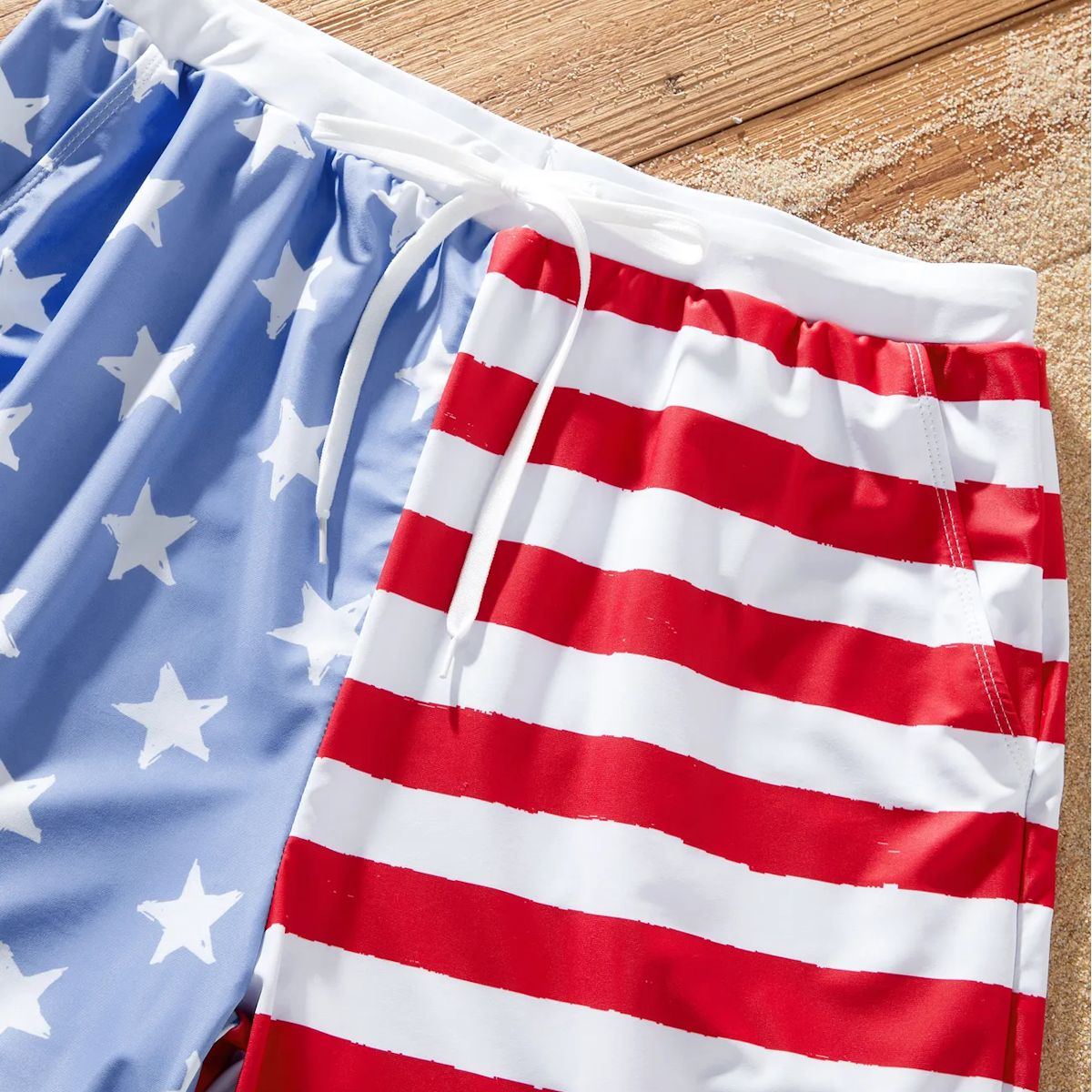 Matching Family Swimsuit 4th of July Red Stripe Stars Flag - ChildAngle