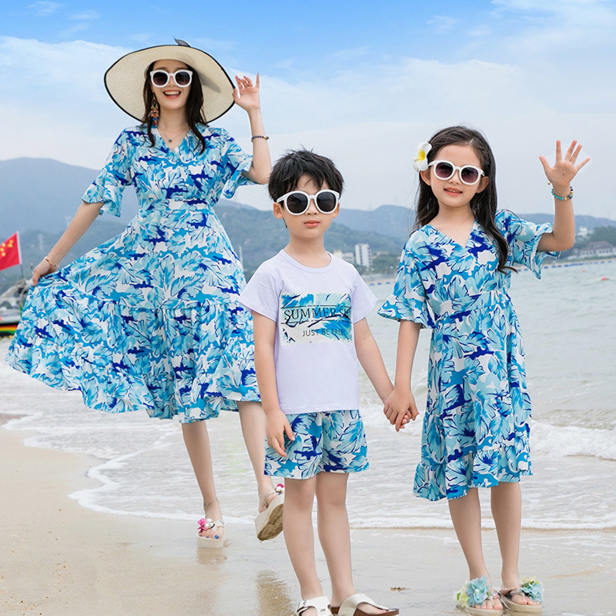 Family Matching Outfits Summer Sun T-Shirts Floral Shorts and Half Sleeve Floral Ruffle Dress - ChildAngle