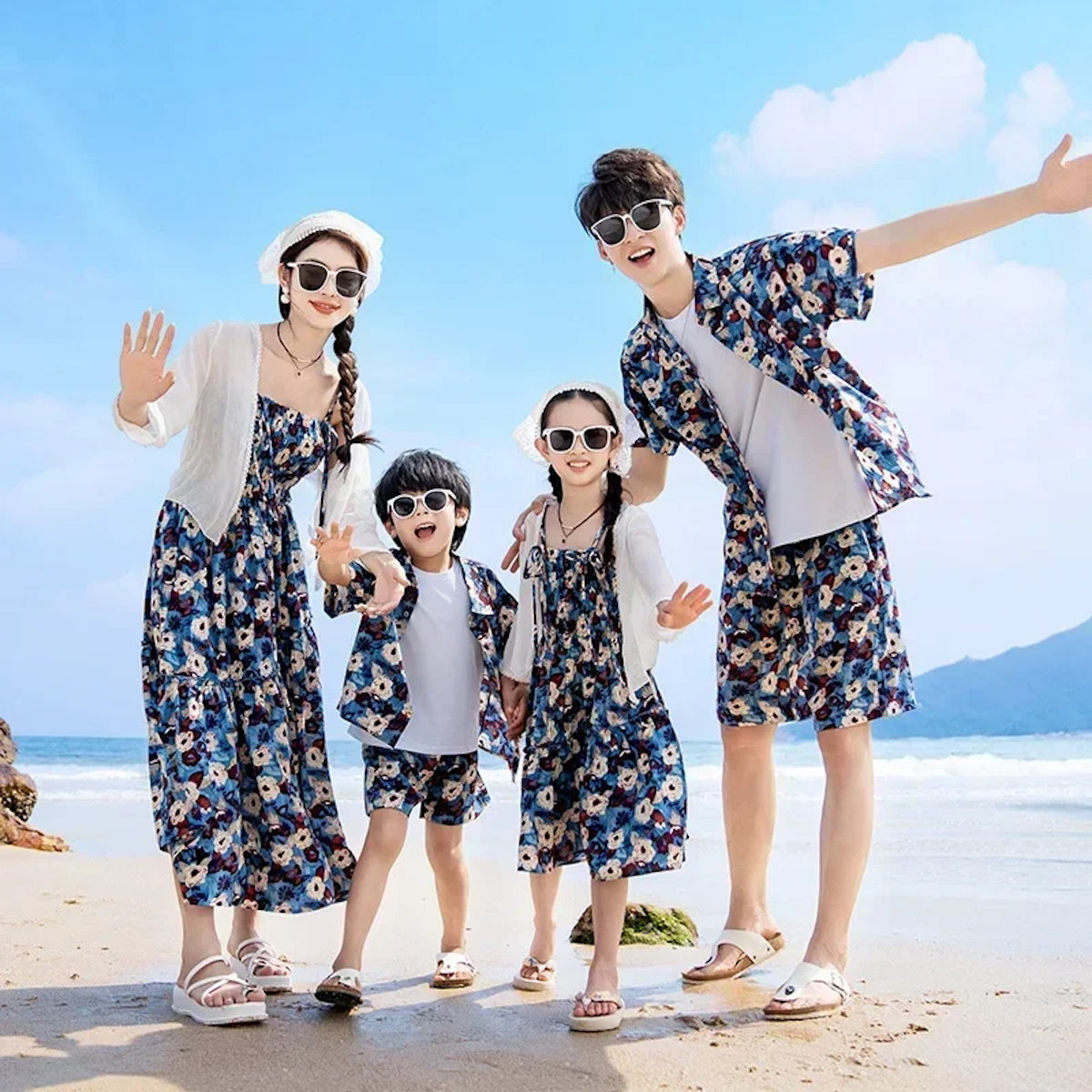 Family Matching Outfits Floral Polo Shirt and Shorts Set Floral Ruched Bust Strap Dress - ChildAngle