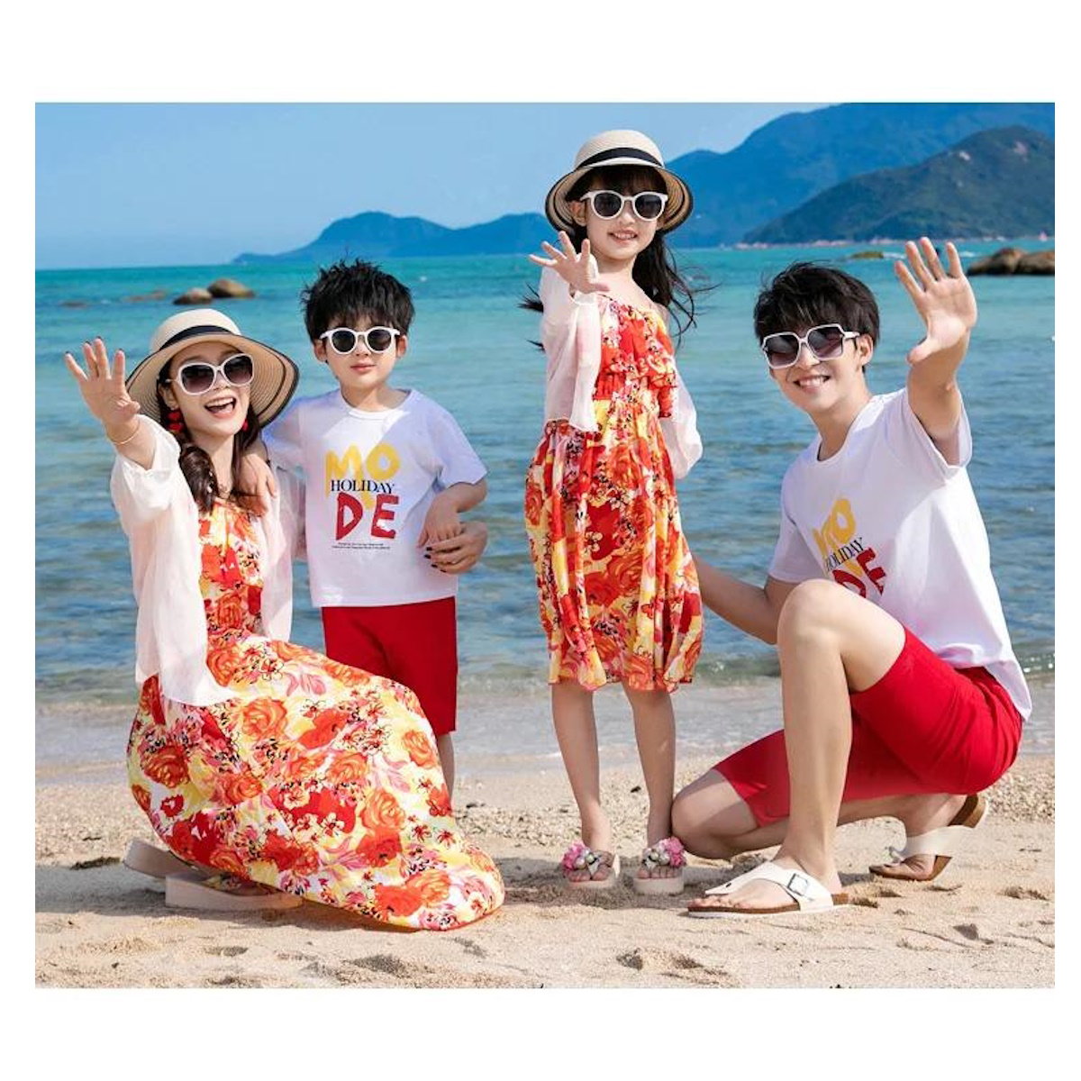 Family Matching Outfits Flower Print Floral Off Shoulder Ruffle Hem Strap Dress with Letter Print - ChildAngle