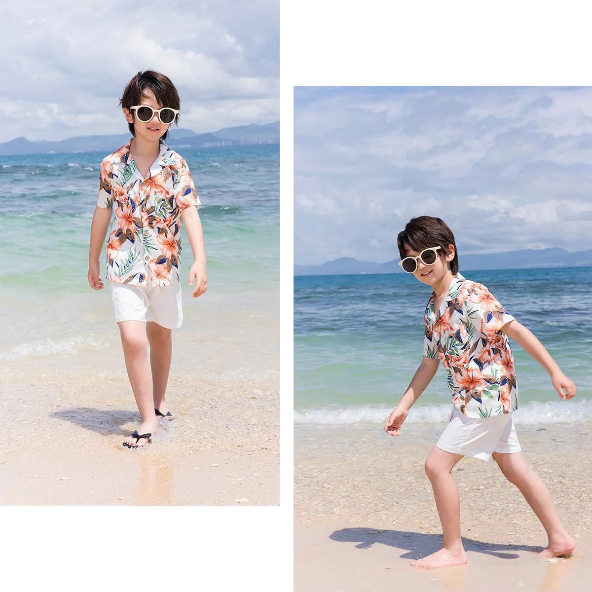 Flower Print Tropical Layered Family Matching Dress and Shirts Shorts Slip Dress Set - ChildAngle
