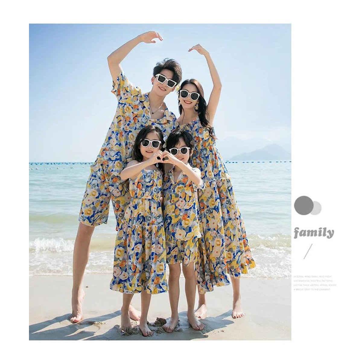 Family Matching Outfits Tropical Flower Dress and Polo Shirts and Shorts - ChildAngle