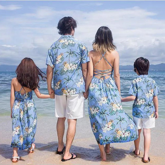 Family Matching Outfits Floral T-Shirts and Backless Strappy Slip Dress - ChildAngle