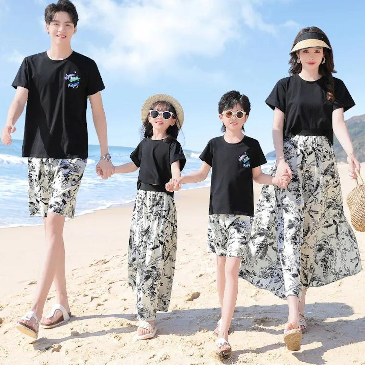 Matching Family Outfits Palm Leaves Outfits Dress and T-Shirts Set - ChildAngle