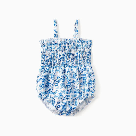 Family Matching Outfits Blue Colorblock Dad and Mini Matching Family Shirts and Shirred Top Ruffle Hem Strap Dress - ChildAngle