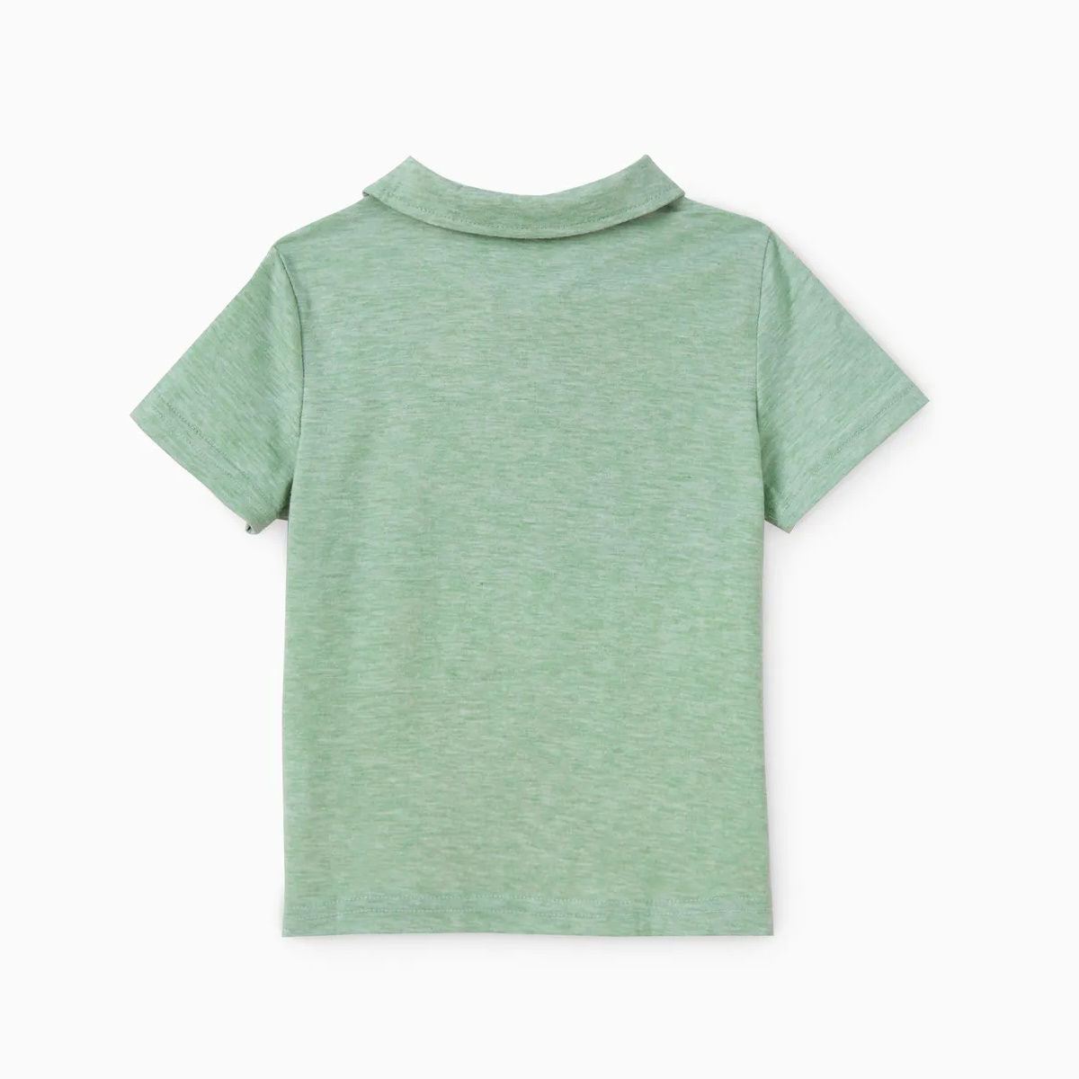 Family Matching Outfits Colorblock Polo Shirt and Green Solid Color Ruched Bodycon Button Up Dress - ChildAngle