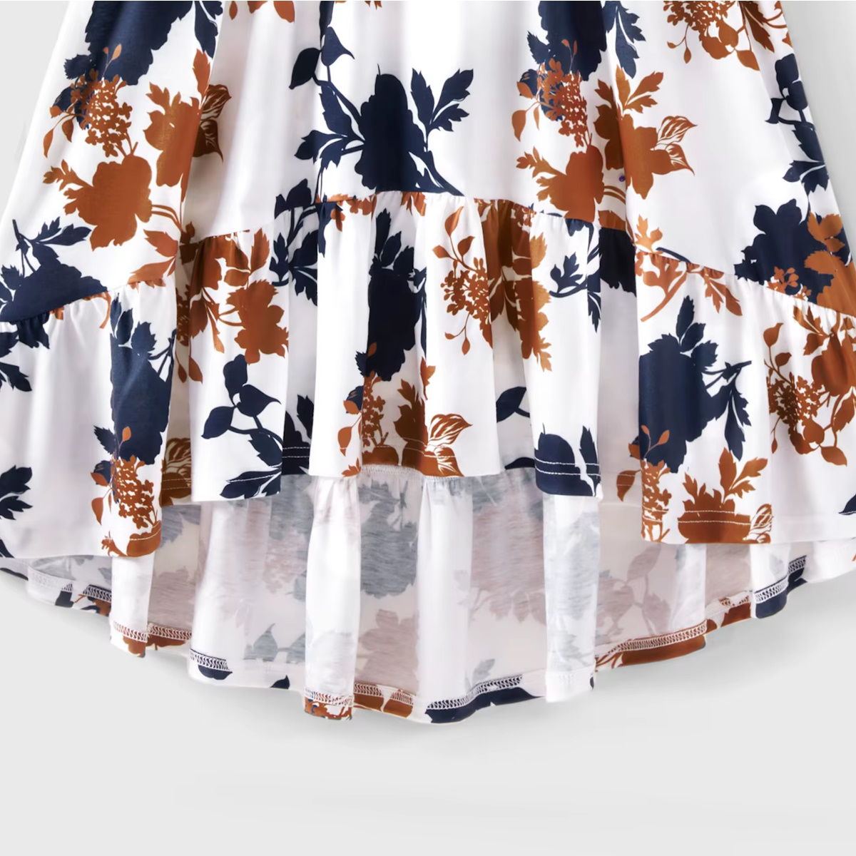 Family Matching Outfits Color Block Ribbed T-Shirts and Floral V Neck Flutter Sleeve Spliced Dress for Whole Family - ChildAngle