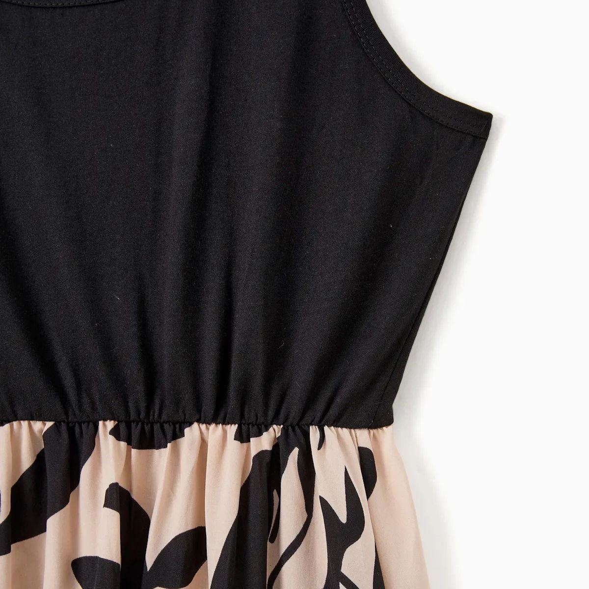 Family Matching Outfits Colorblock T-Shirts and Sleeveless Floral Cross Back Strap Dress - ChildAngle