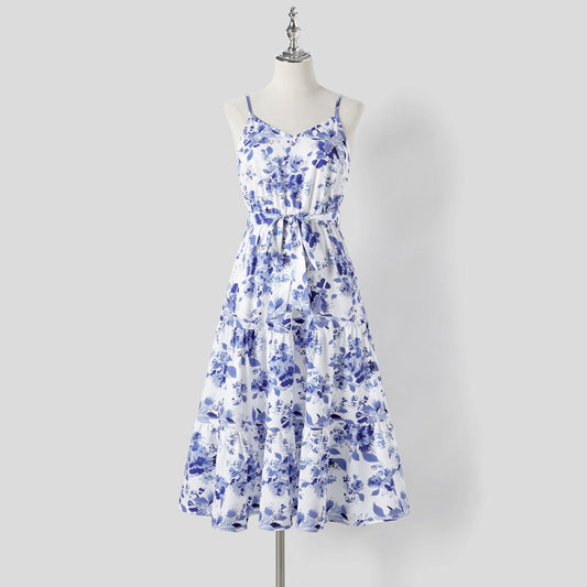 Matching Family Dress Floral Belted Waist Easter Cami Dress Colorblock Striped Polo T-Shirts - ChildAngle