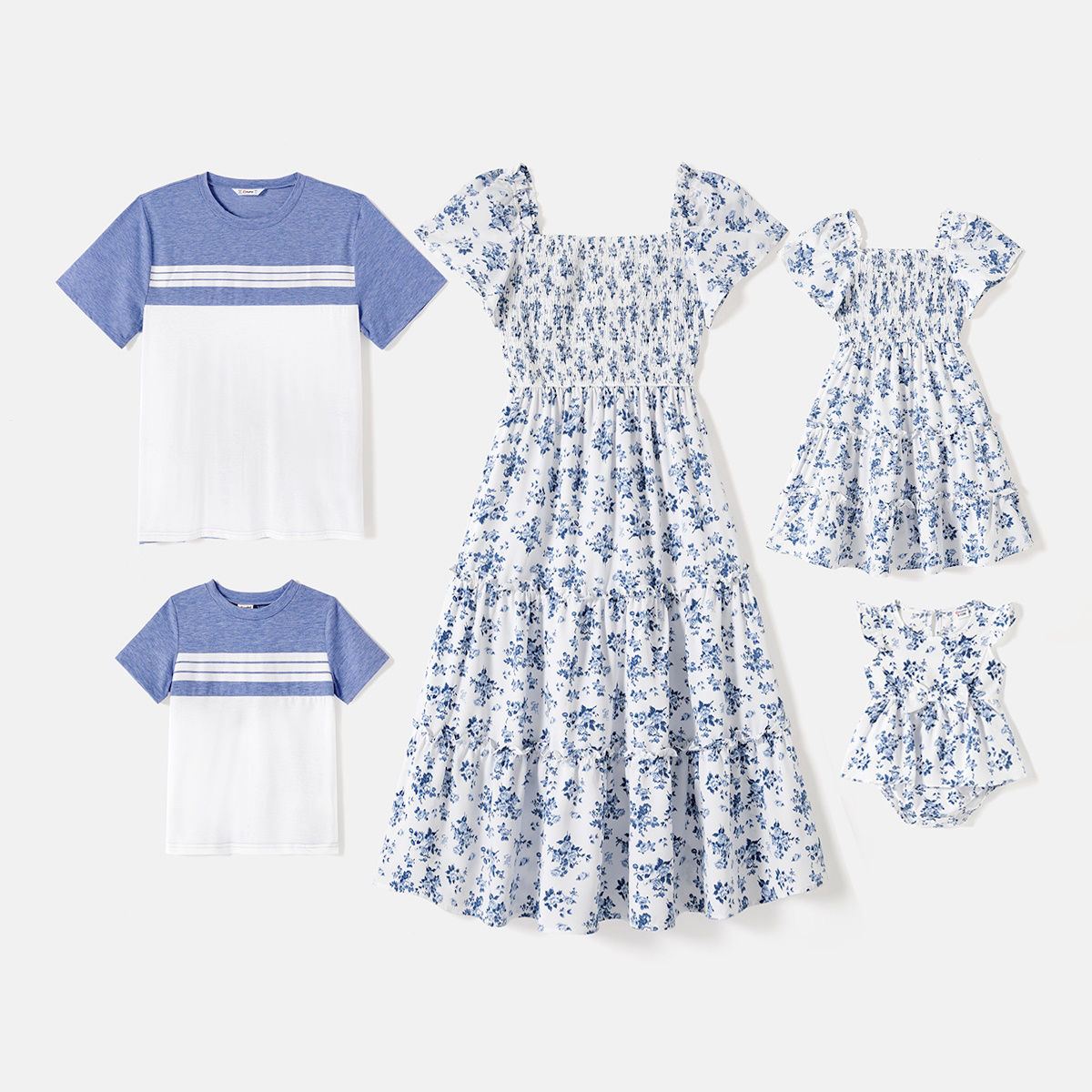 Mommy and Me Family Matching Dress Mother Daughter Smocking Shirred Dresses  Striped T-Shirts – ChildAngle