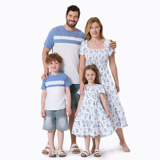 Family Matching Dress Blue Striped Mother Daughter Sleeveless Dresses Smocking Casual Dress - ChildAngle