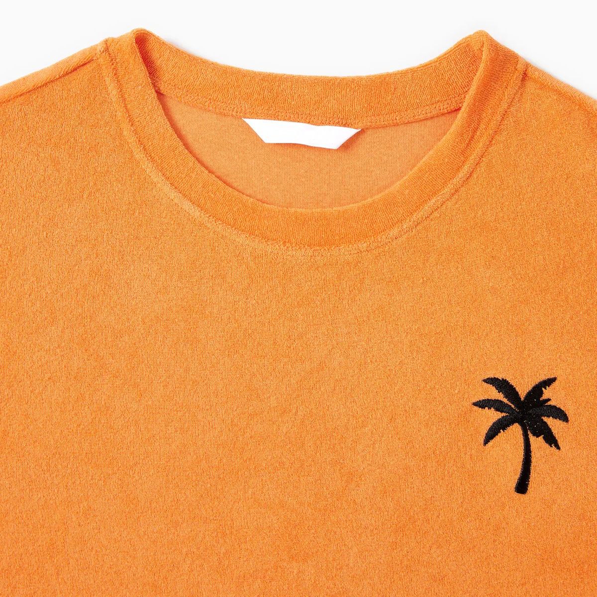Family Matching Outfits Orange Tank Top Matching Family Shirts and Orange Bodycon Tank Dress with Embroidered Palm Tree Design - ChildAngle