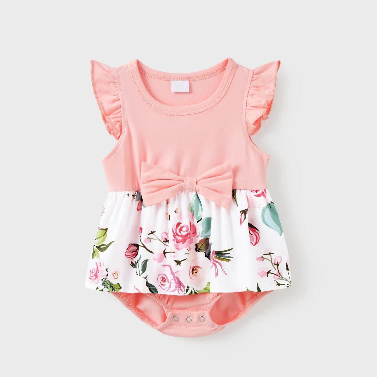 Family Matching Outfits Pink Sleeveless Splicing Floral Midi Dresses and Colorblock Polo Shirts for Whole Family - ChildAngle