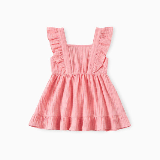 Family Matching Outfits Plaid Polo Shirts Matching T-Shirts and Cotton Shirred Back Flutter Strap Dress - ChildAngle