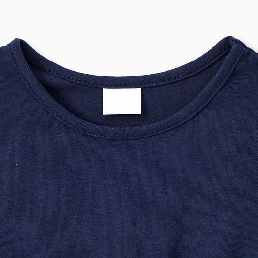 Family Matching Outfits Short Sleeve Stripe Colorblock Tee and Flutter Sleeve Floral Dress - ChildAngle