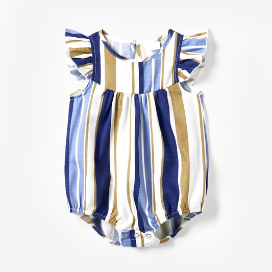 Family Matching Outfits Stripe Matching Family Shirts and Ruffle Neck Overlap Flutter Trim Ruffle Hem Breastfeeding Dress - ChildAngle