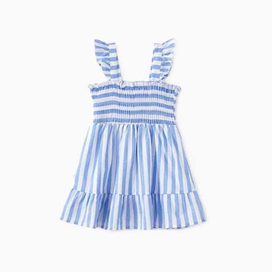 Family Matching Outfits Striped T-Shirts and Shirred Cross Top Off Shoulder Dress for Whole Family - ChildAngle