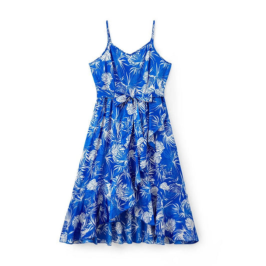 Family Matching Outfits Tropical Leaf Shirts Palm Leaves Satin Slip Dress - ChildAngle