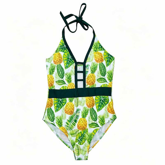 Set of swimsuits with pineapple and leaf pattern - ChildAngle Pineapple Palm Leaves One Piece Family Matching Swimsuits