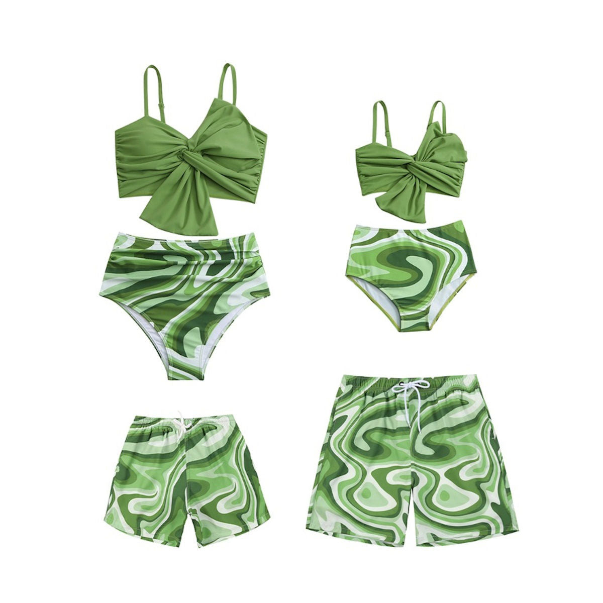 Family Matching Swimsuits Palm Leaves Front Knot Bikini Set