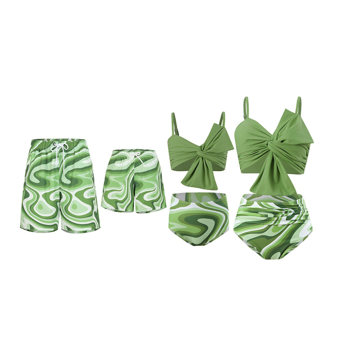 Family Matching Swimsuits Palm Leaves Front Knot Bikini Set Swimwear - ChildAngle