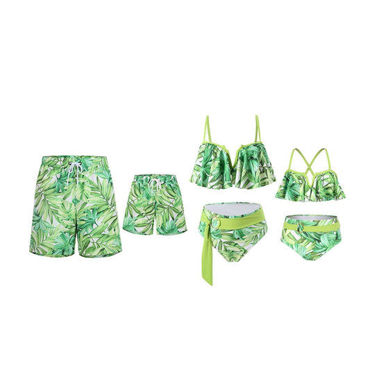 Family Matching Swimsuits Palm Leaves Front Knot Bikini Set Swimwear - ChildAngle