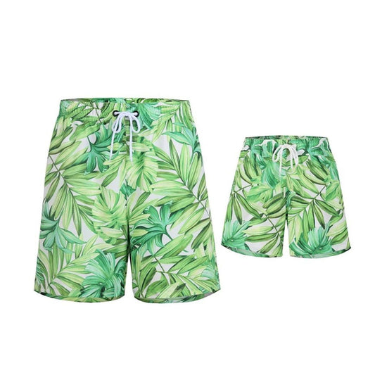 Father and Son Matching Swimsuits Tropical Palm Leaves Swim Trunks - ChildAngle
