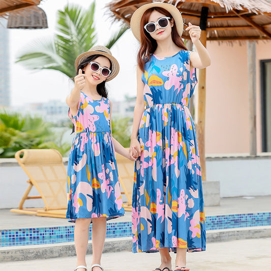 Mommy and Me Matching Dress Floral Dress Elastic Waist Dress - ChildAngle