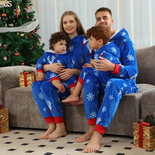 Flannel Family Matching Christmas PJS Onesie Pyjamas Snowflake Reindeer Pajama Set - ChildAngle