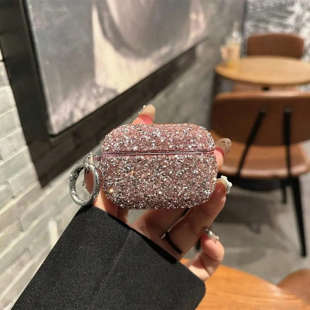Silver glittery AirPods case - ChildAngle